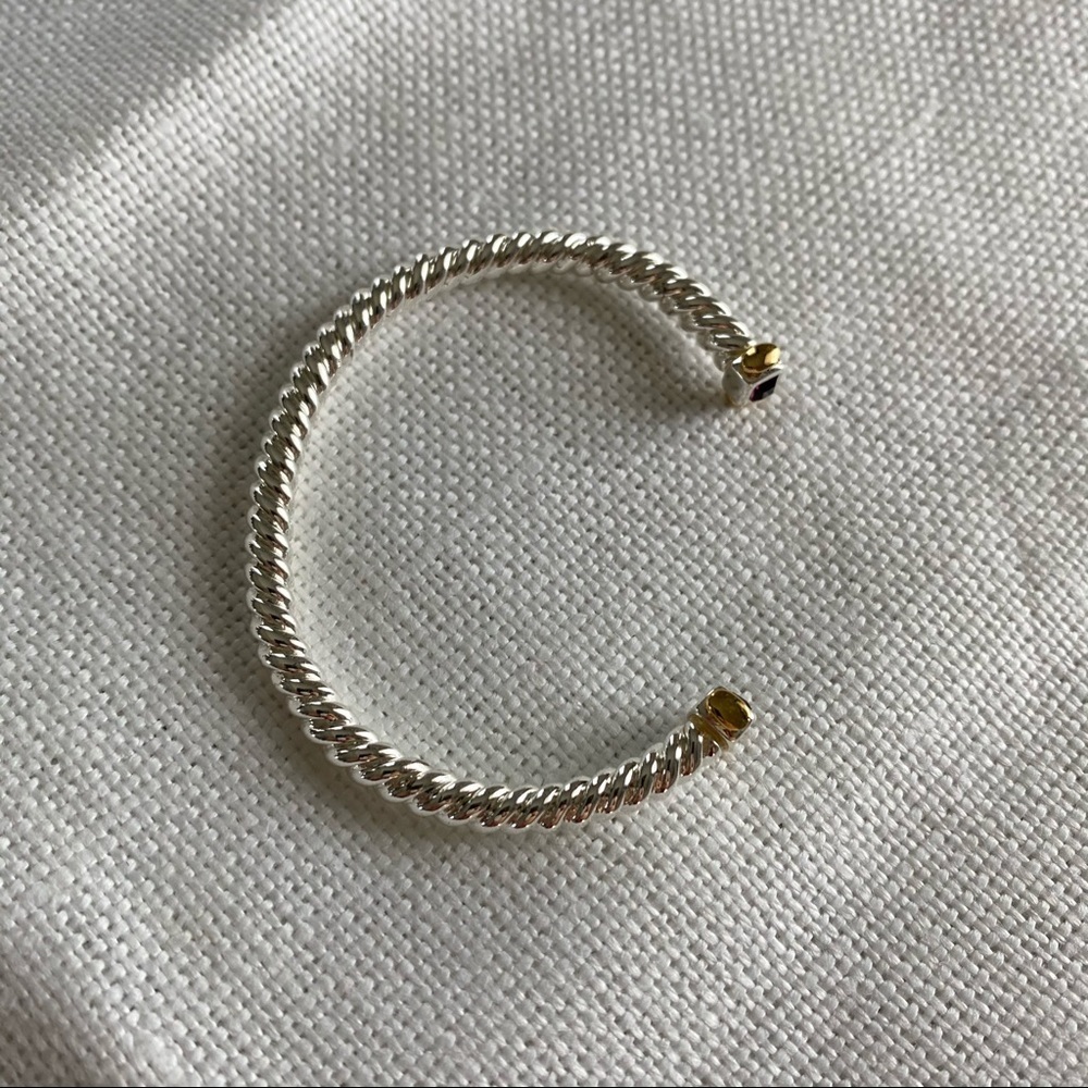 Silver Twisted Rope Bangle With Purple Stones & Gold Accents - Picture 3 of 7